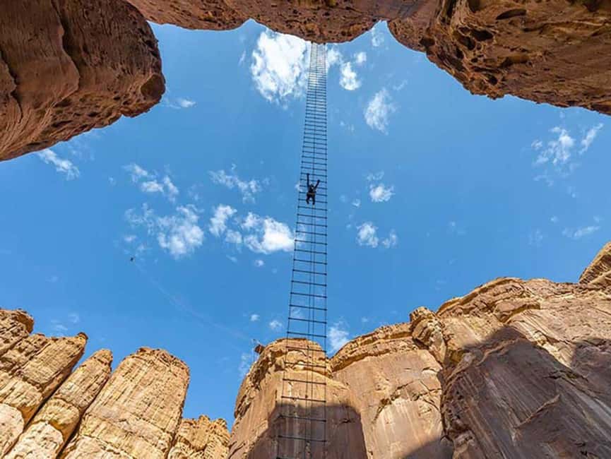 Climb up the new AlUla Stairway into the sky - Getting ready for the 45-meter ladder